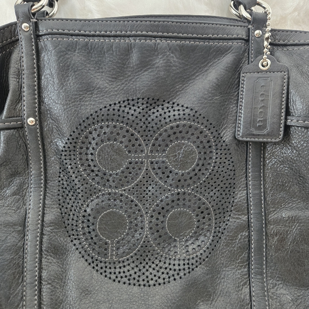 Coach Op Art C Black Leather Tote